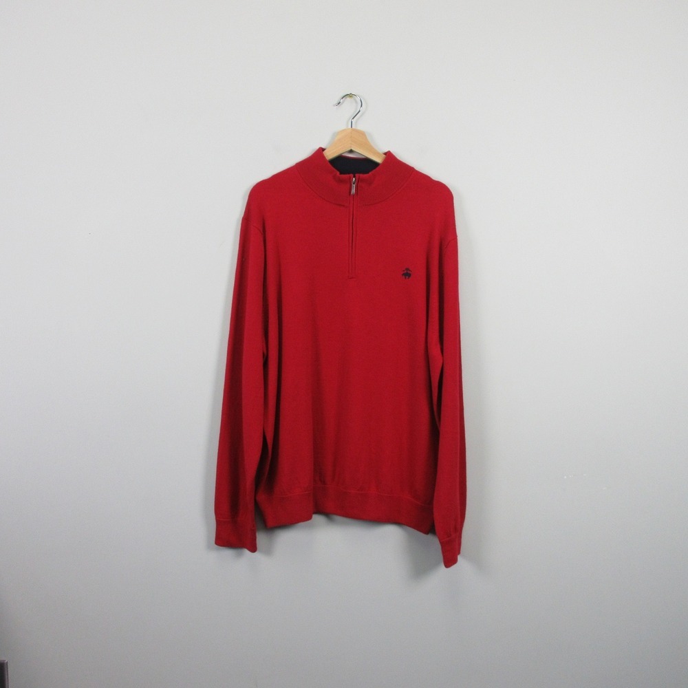 Brooks Brothers 1/4 Zip Pullover Sweater Men XL Red Extra Fine Merino Wool 446